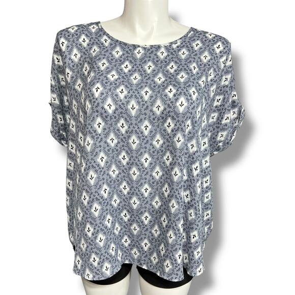 Maurices Womens Blouse Top Shirt Geo Print Dolman Short Sleeves Blue White 3X - Picture 1 of 9